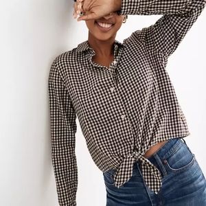 MADEWELL Flannel Tie-Front Shirt in Gingham Check NWT sz S